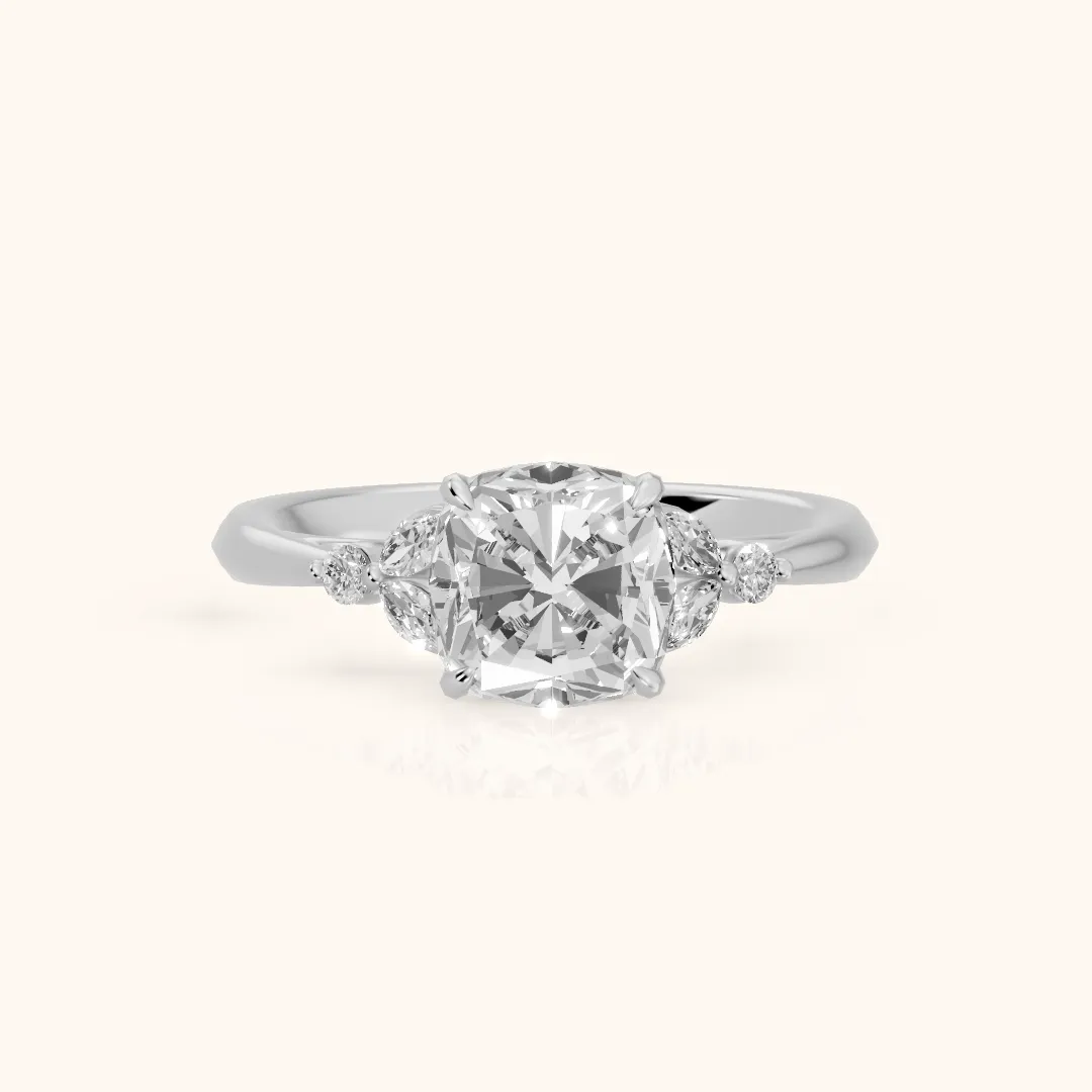 Eve Leaf Cluster Cushion Diamond Engagement Ring in Platinum — view 2