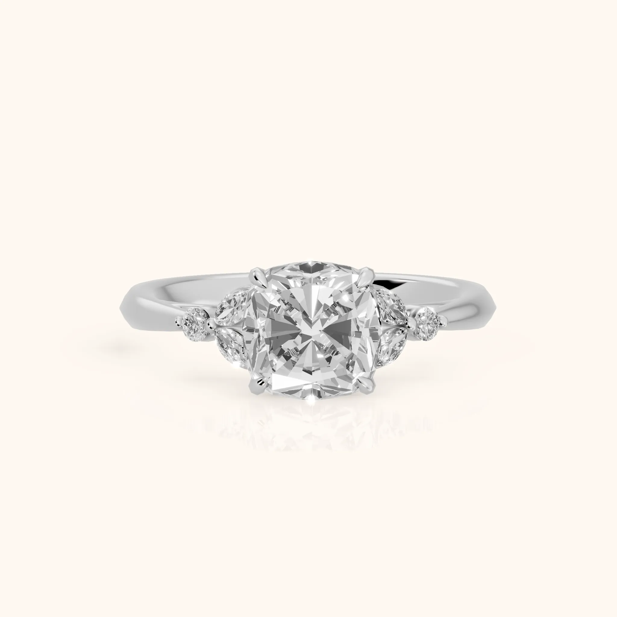 Eve Leaf Cluster Cushion Diamond Engagement Ring in Platinum — view 1
