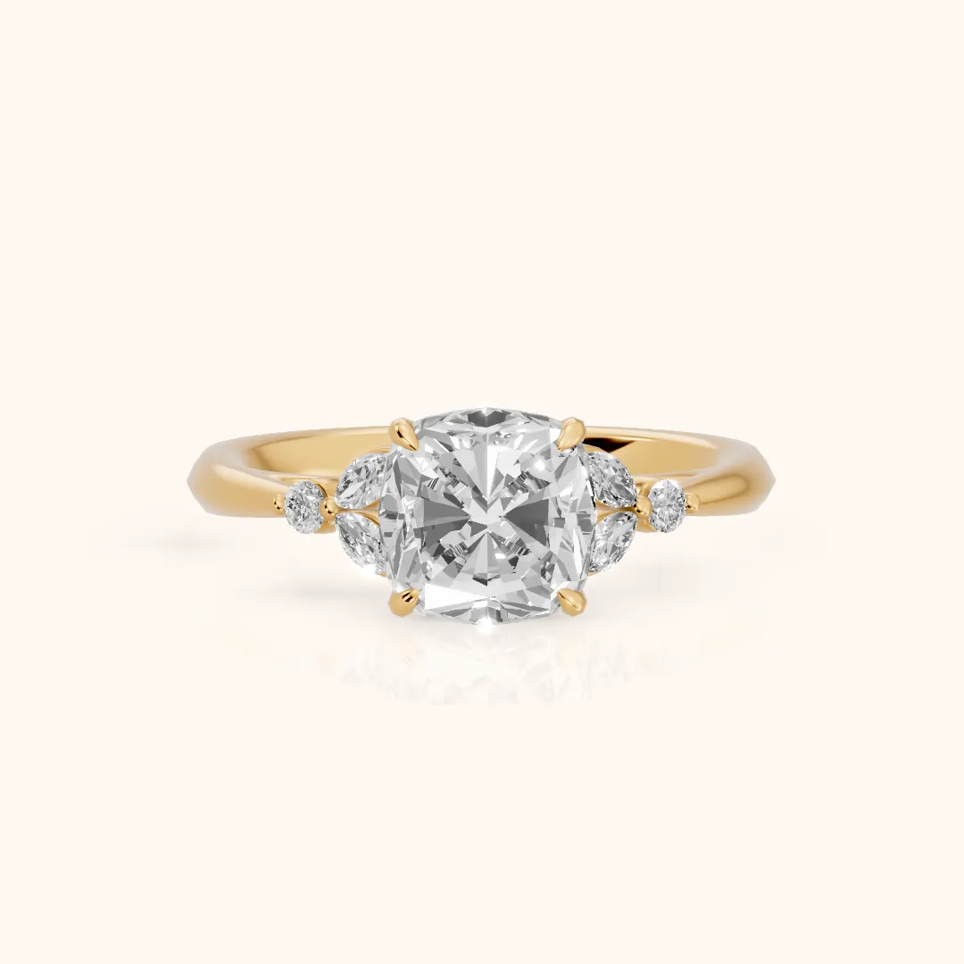 Eve Leaf Cluster Cushion Diamond Engagement Ring in Yellow Gold — view 2