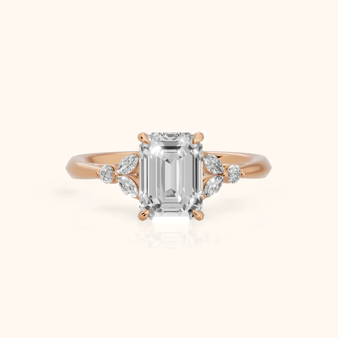 Eve Leaf Cluster Emerald Diamond Engagement Ring in Rose Gold — view 2