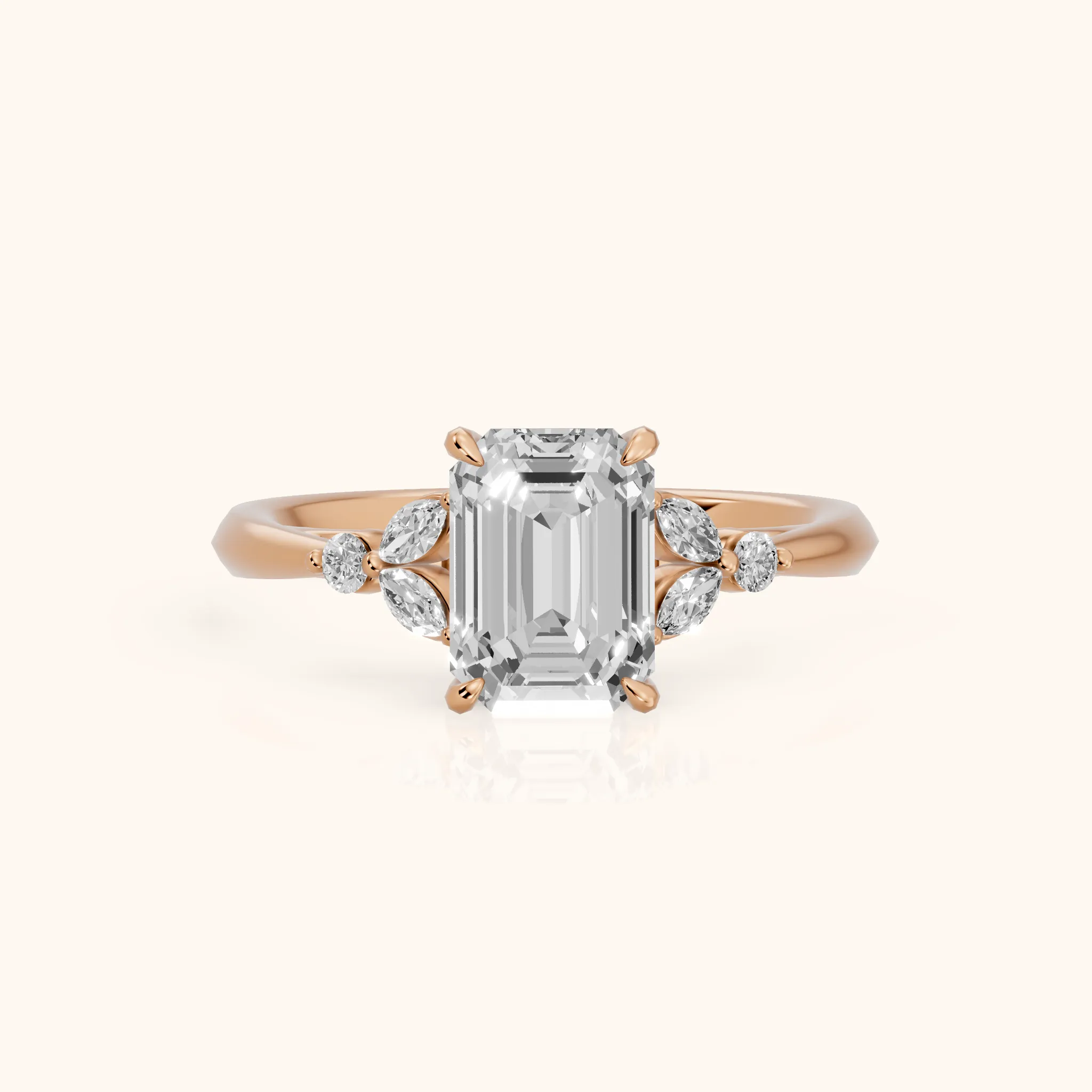 Eve Leaf Cluster Emerald Diamond Engagement Ring in Rose Gold — view 1