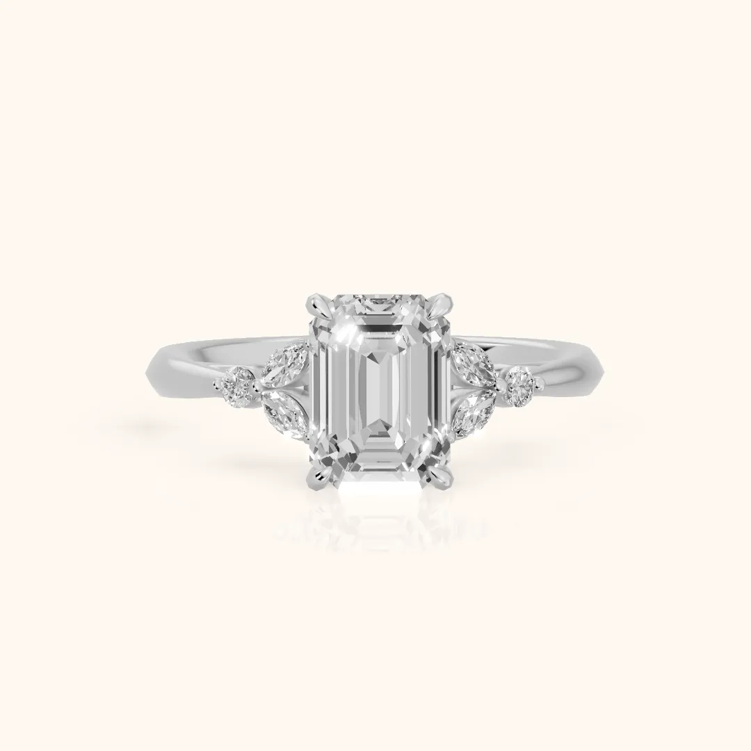 Eve Leaf Cluster Emerald Diamond Engagement Ring in Silver — view 2