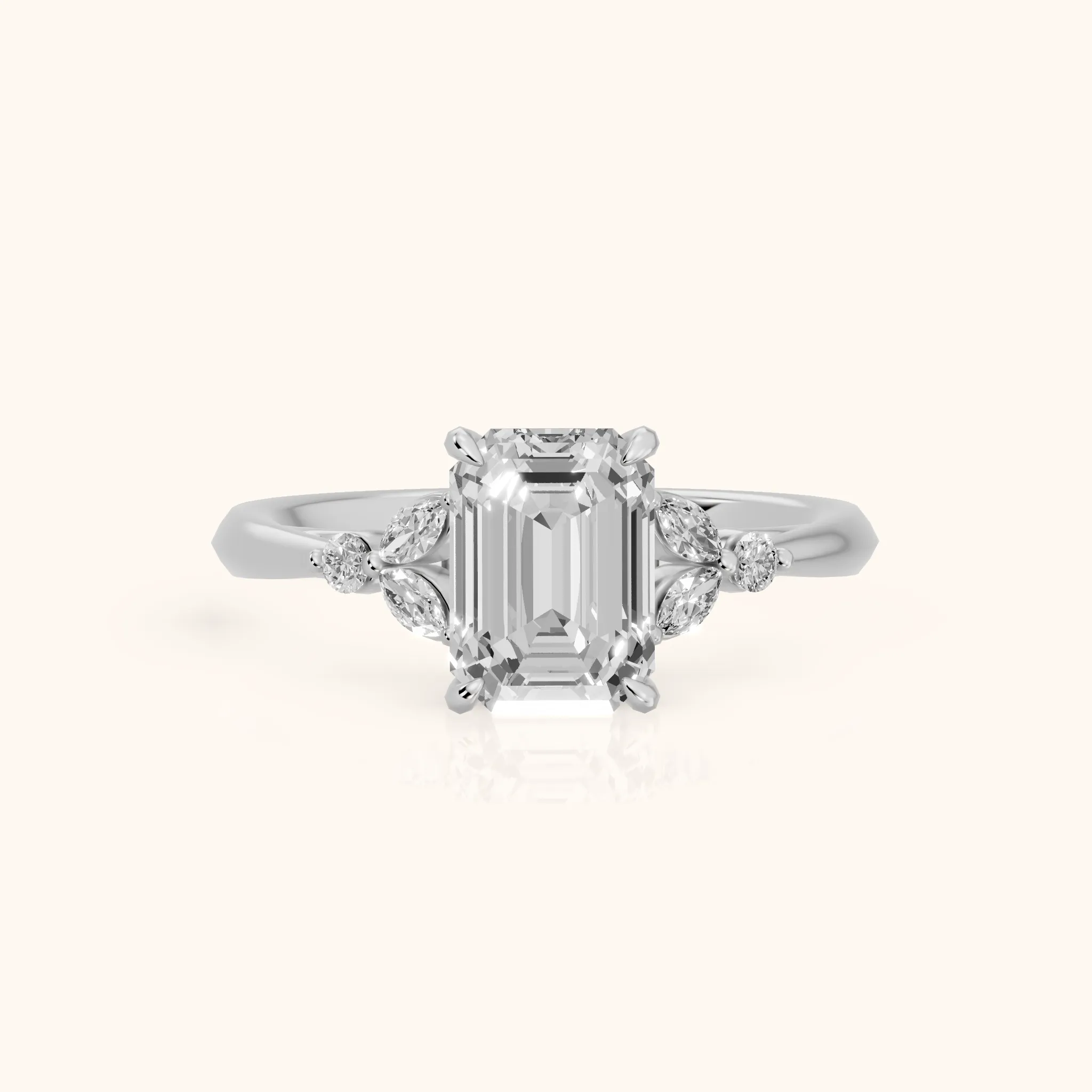 Eve Leaf Cluster Emerald Diamond Engagement Ring in Silver — view 1