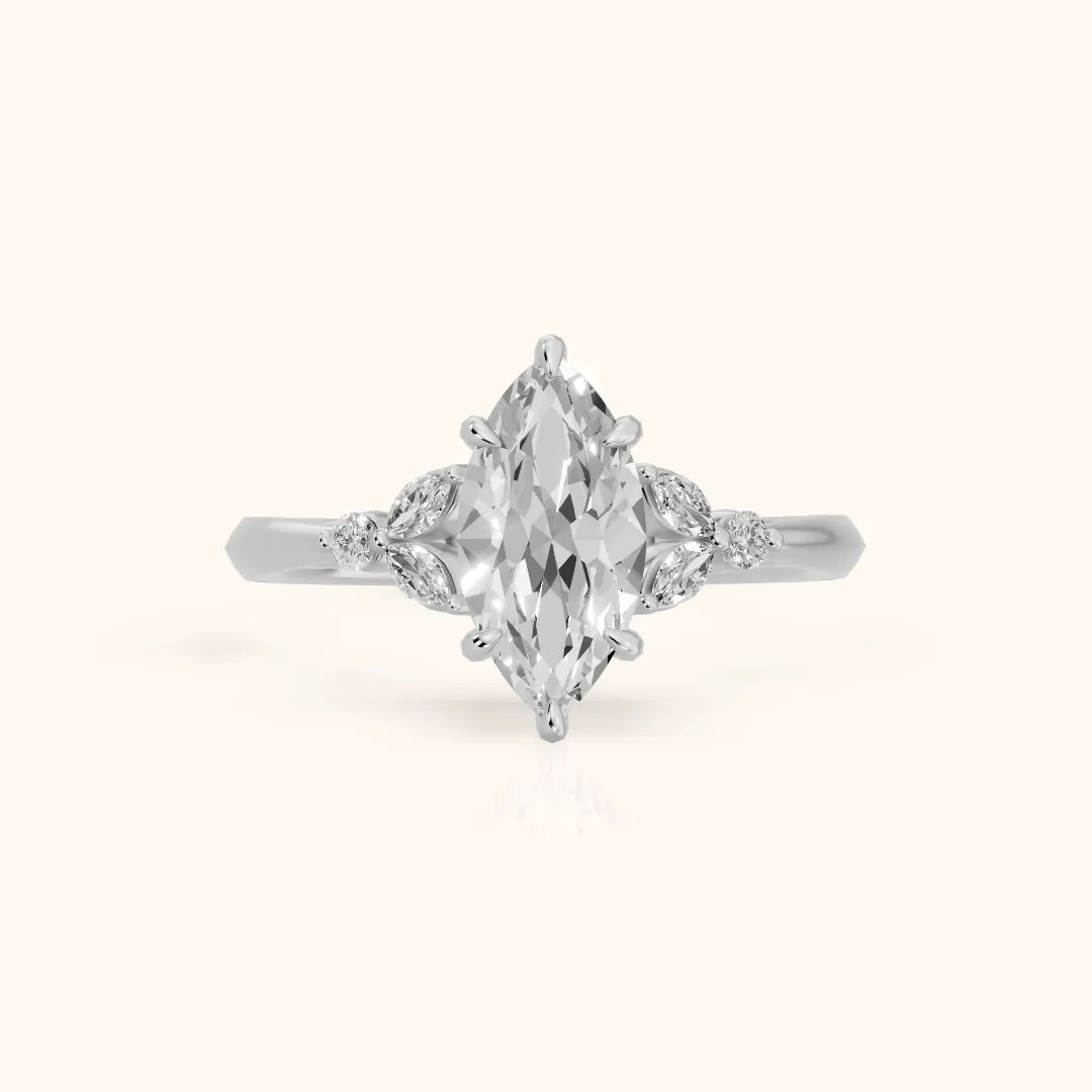 Eve Leaf Cluster Marquise Diamond Engagement Ring in Silver — view 2