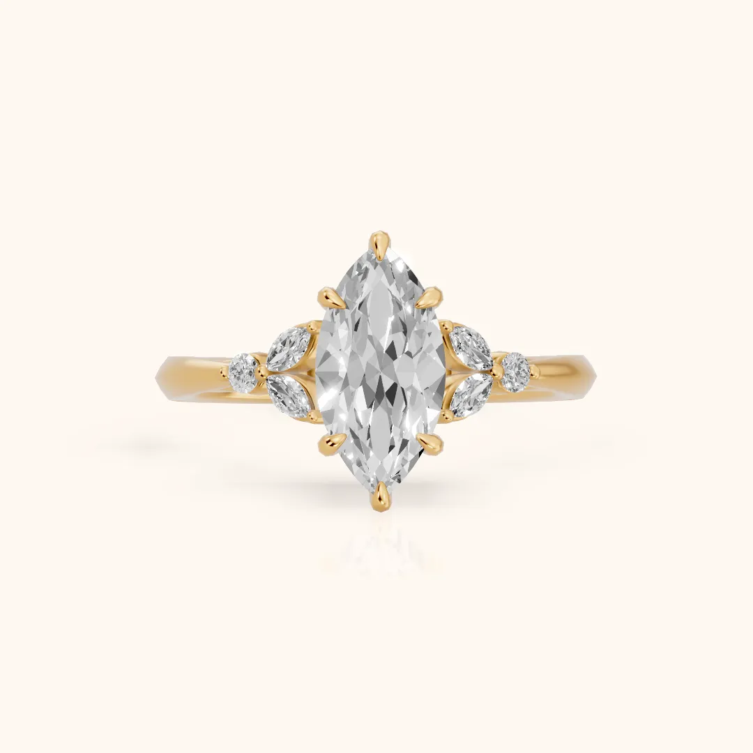 Eve Leaf Cluster Marquise Diamond Engagement Ring in Yellow Gold — view 2