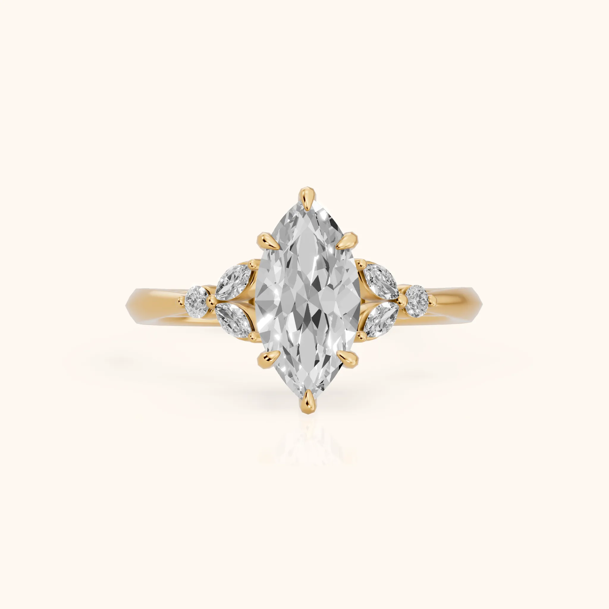 Eve Leaf Cluster Marquise Diamond Engagement Ring in Yellow Gold — view 1