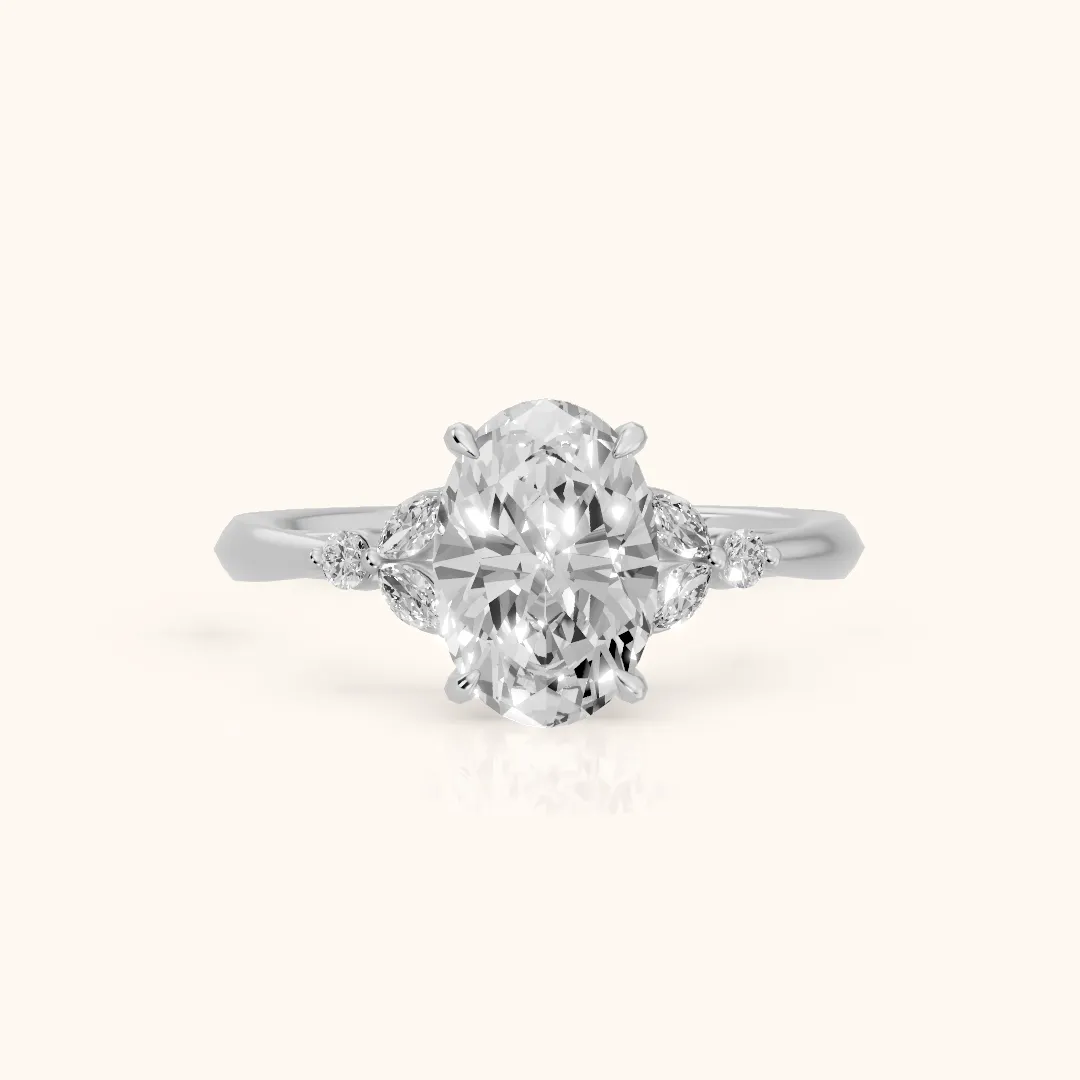 Eve Leaf Cluster Oval Diamond Engagement Ring in Platinum — view 2