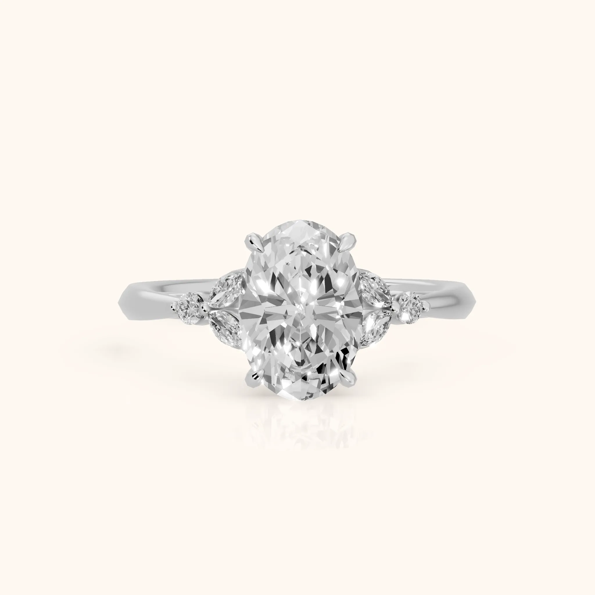 Eve Leaf Cluster Oval Diamond Engagement Ring in Platinum — view 1