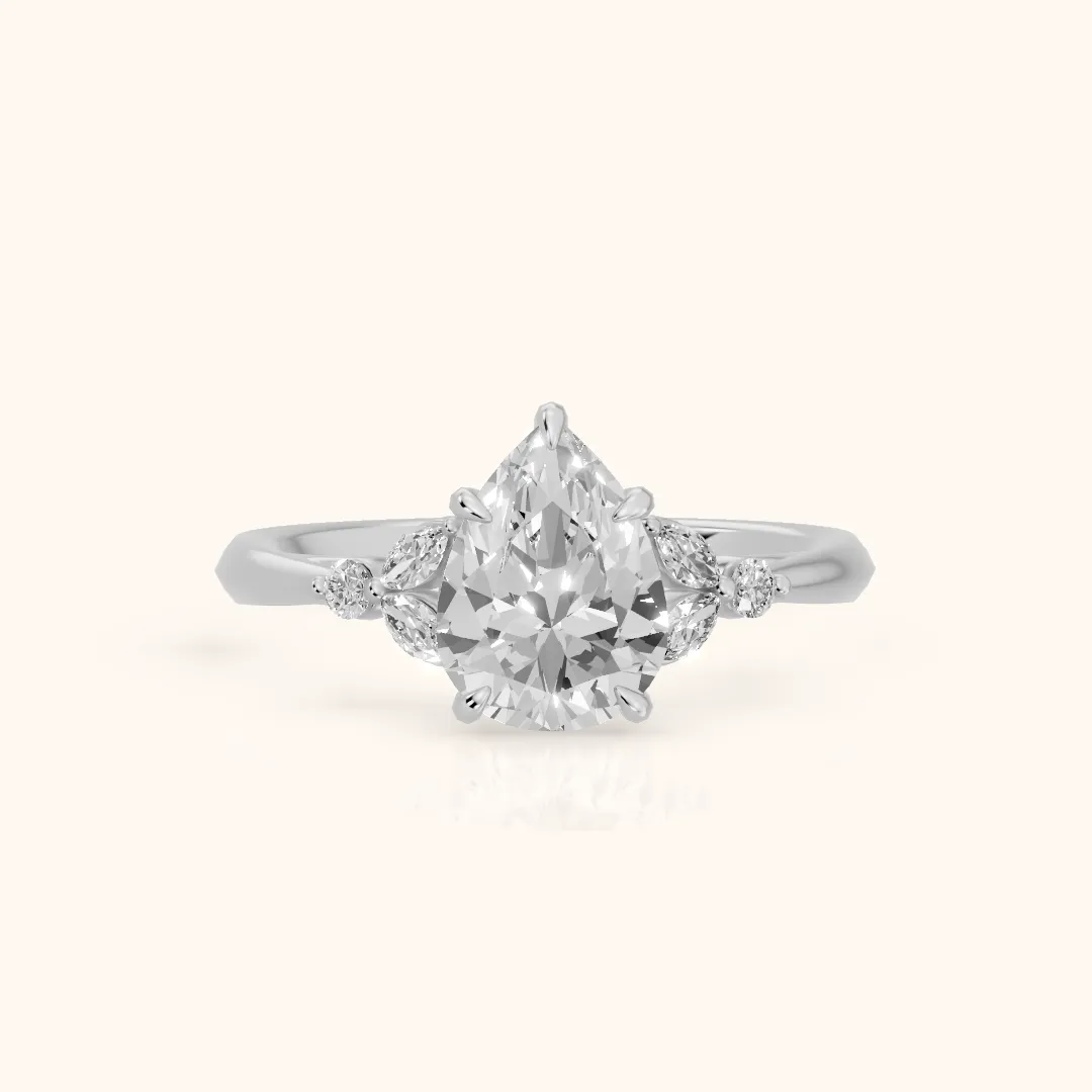 Eve Leaf Cluster Pear Diamond Engagement Ring in Silver — view 2