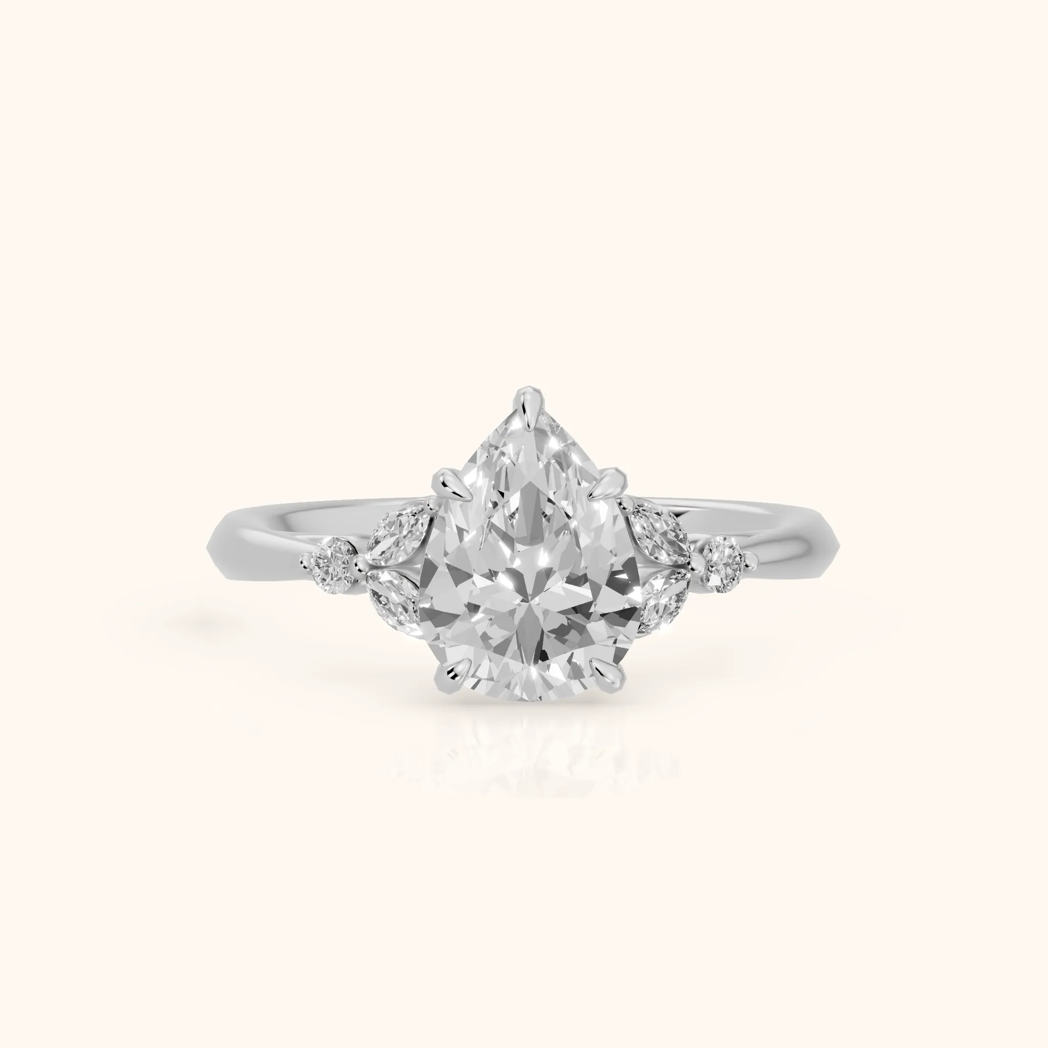 Eve Leaf Cluster Pear Diamond Engagement Ring in Silver — view 1