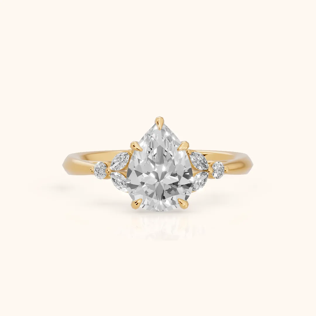 Eve Leaf Cluster Pear Diamond Engagement Ring in Yellow Gold — view 2