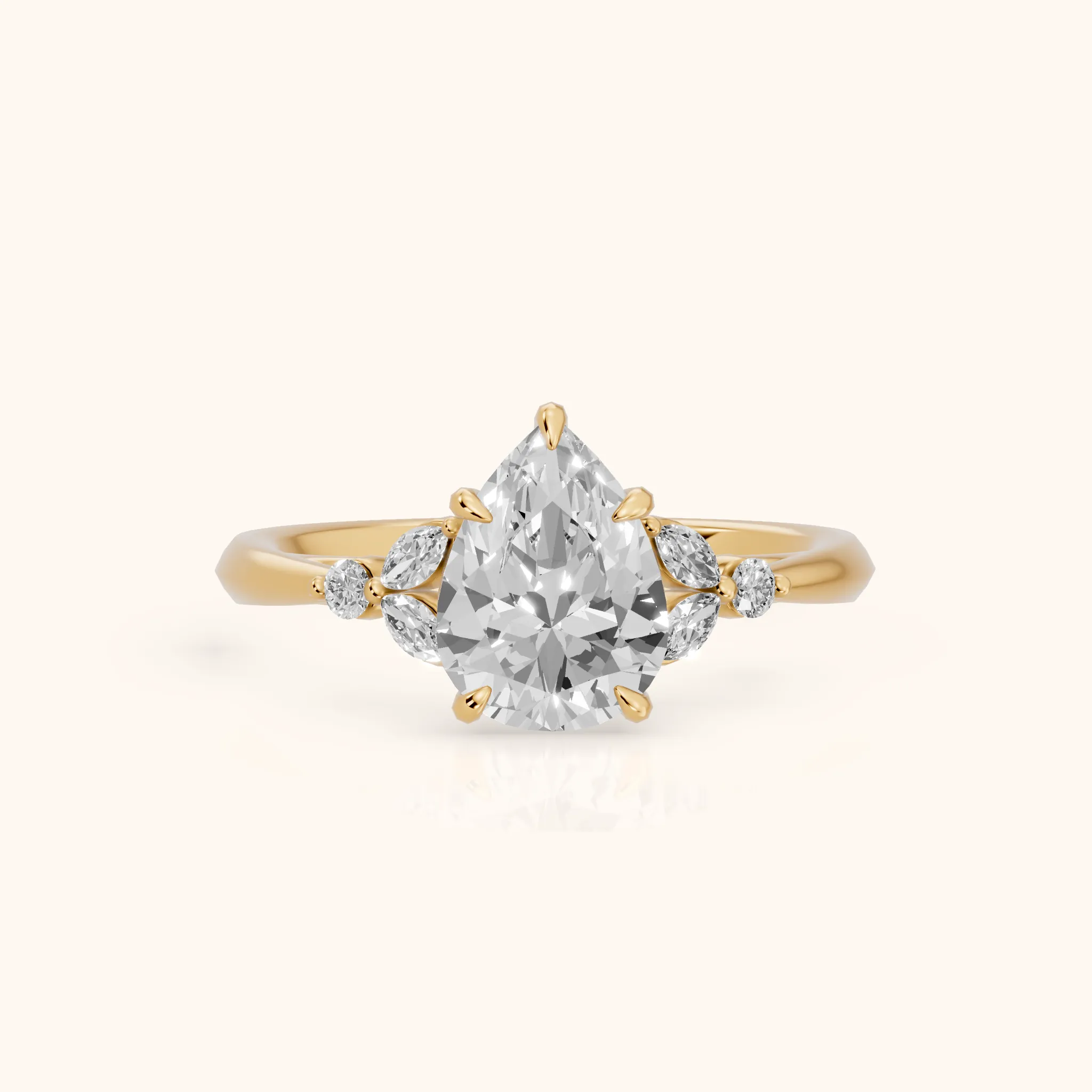 Eve Leaf Cluster Pear Diamond Engagement Ring in Yellow Gold — view 1