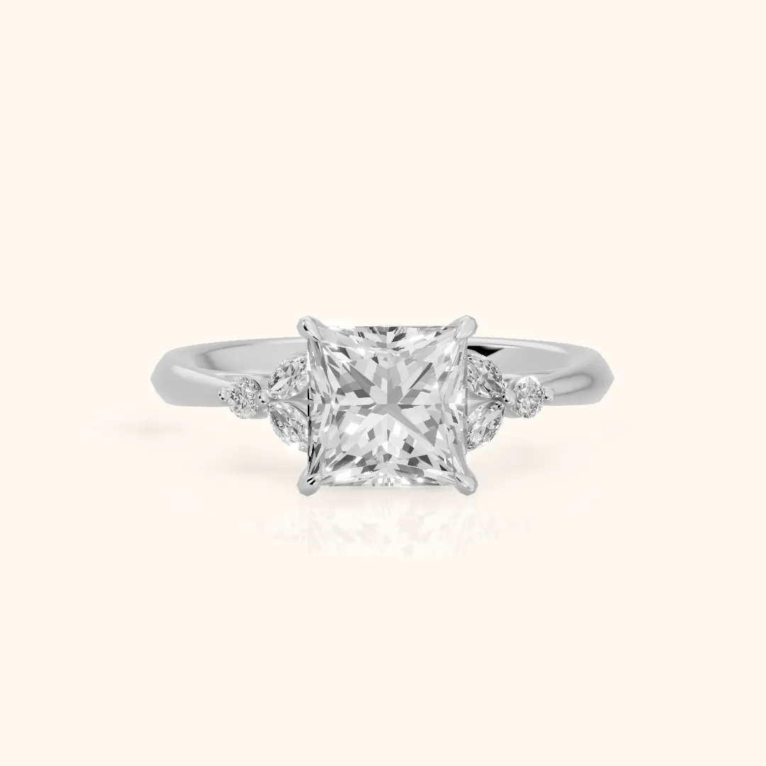 Eve Leaf Cluster Princess Diamond Engagement Ring in Silver — view 2