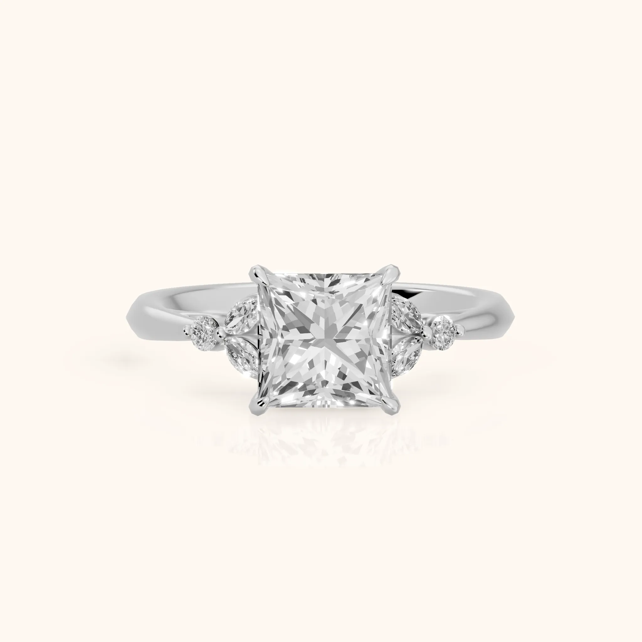 Eve Leaf Cluster Princess Diamond Engagement Ring in Silver — view 1