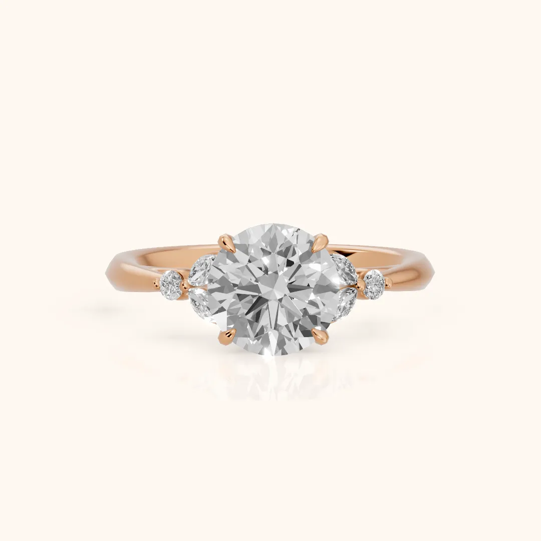 Eve Leaf Cluster Round Diamond Engagement Ring in Rose Gold — view 2