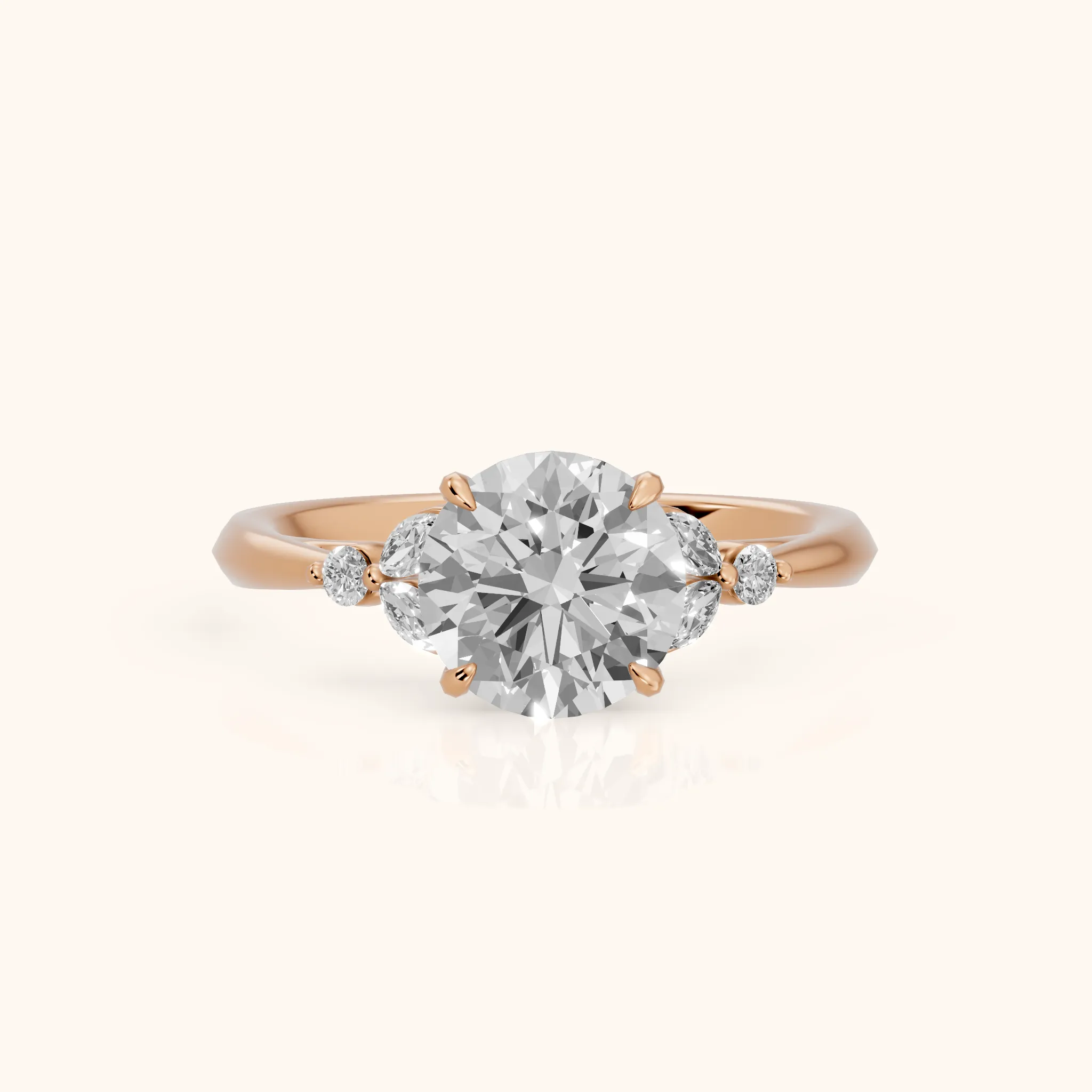Eve Leaf Cluster Round Diamond Engagement Ring in Rose Gold — view 1
