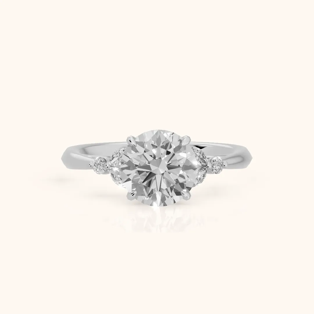 Eve Leaf Cluster Round Diamond Engagement Ring in White Gold — view 2