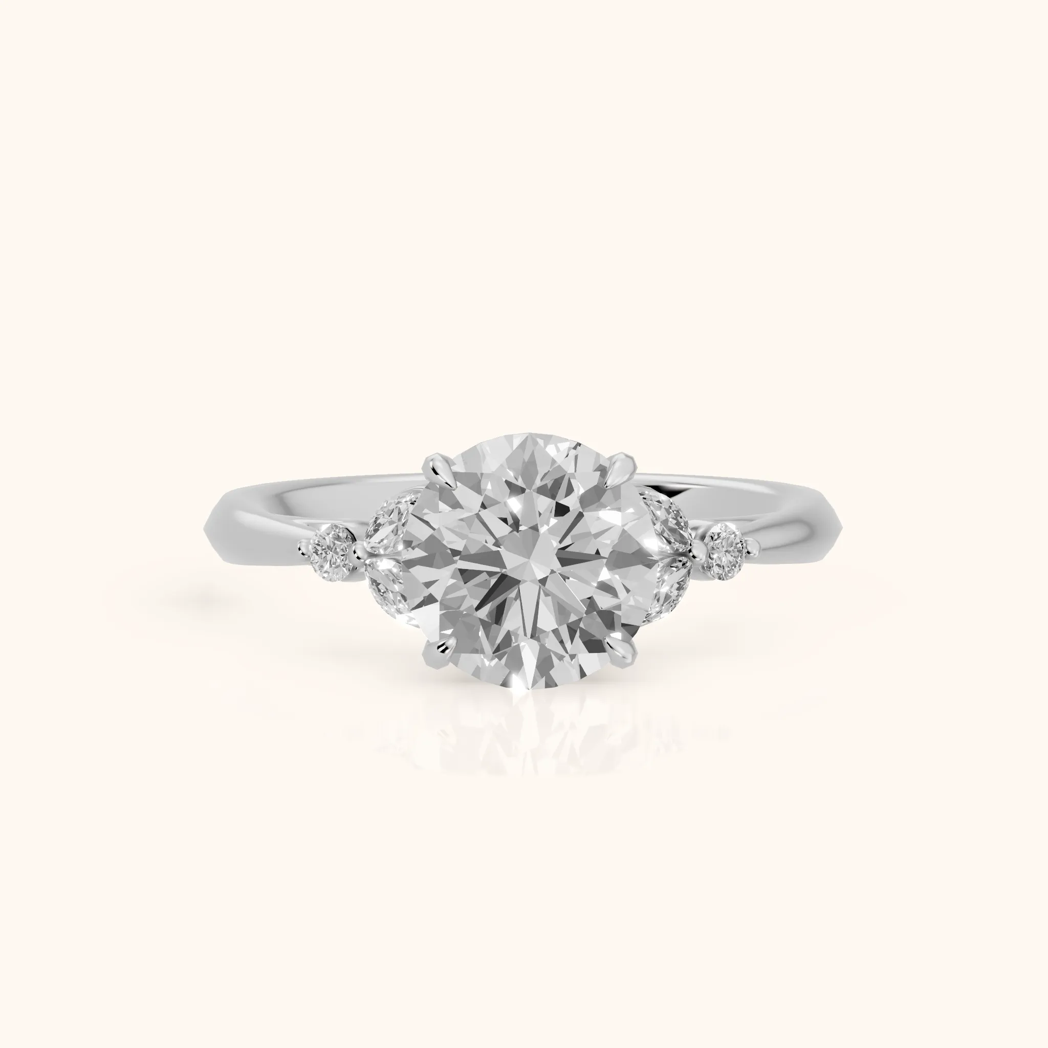 Eve Leaf Cluster Round Diamond Engagement Ring in White Gold — view 1