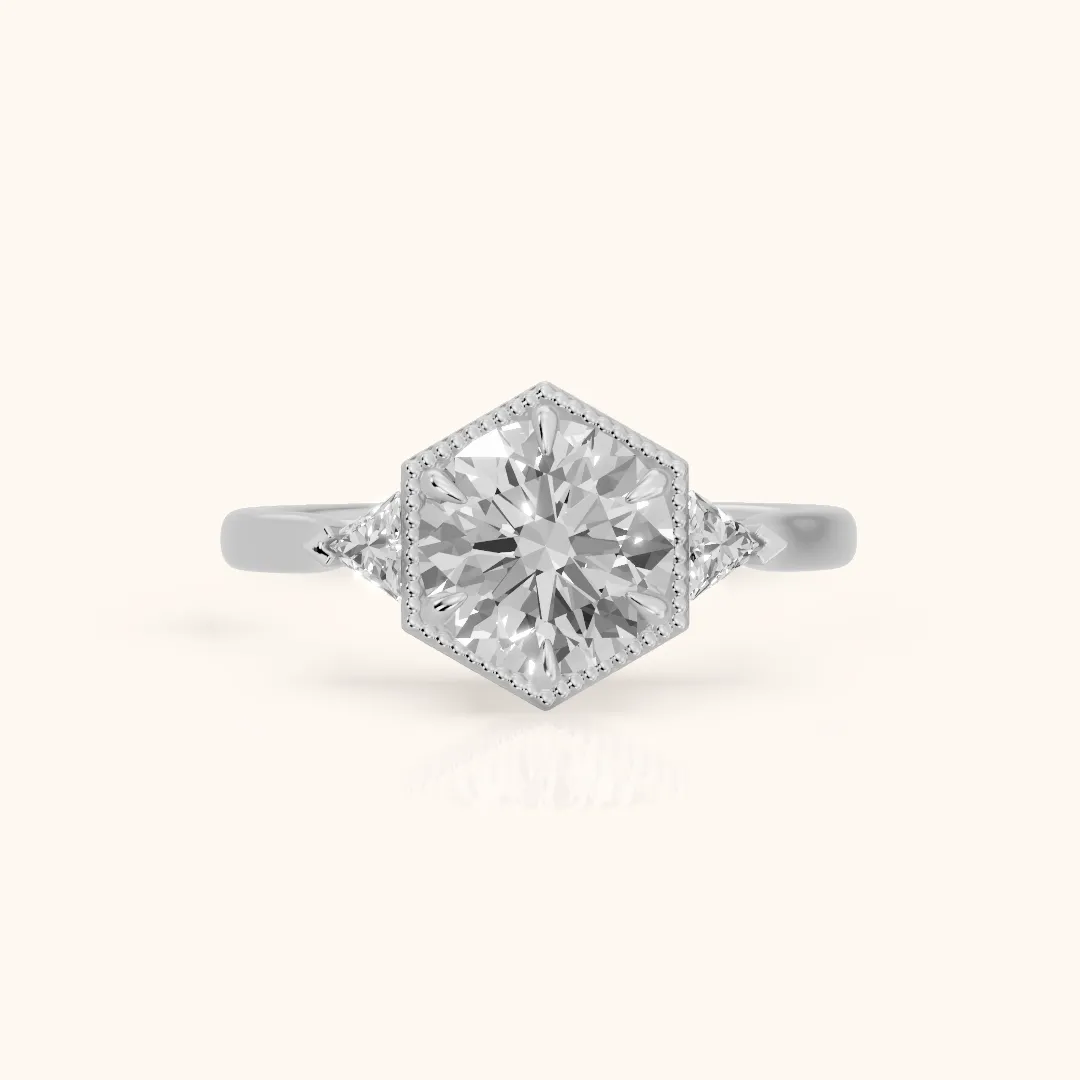 Faith Milgrain Three-Stone Round Diamond Engagement Ring in Silver — view 2