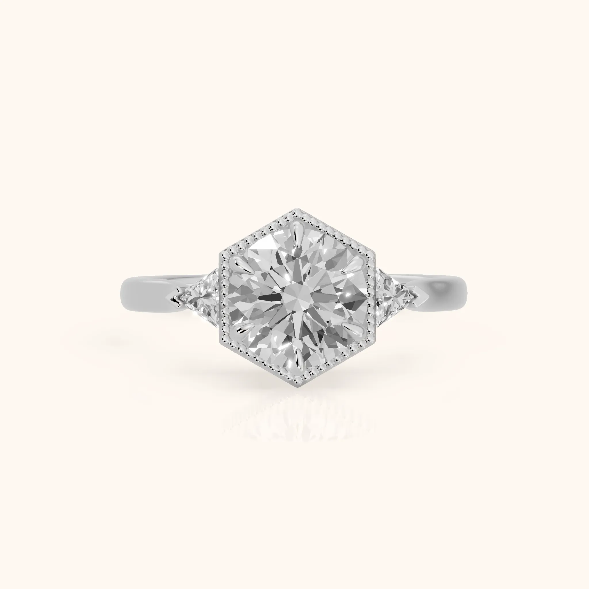 Faith Milgrain Three-Stone Round Diamond Engagement Ring in Silver — view 1