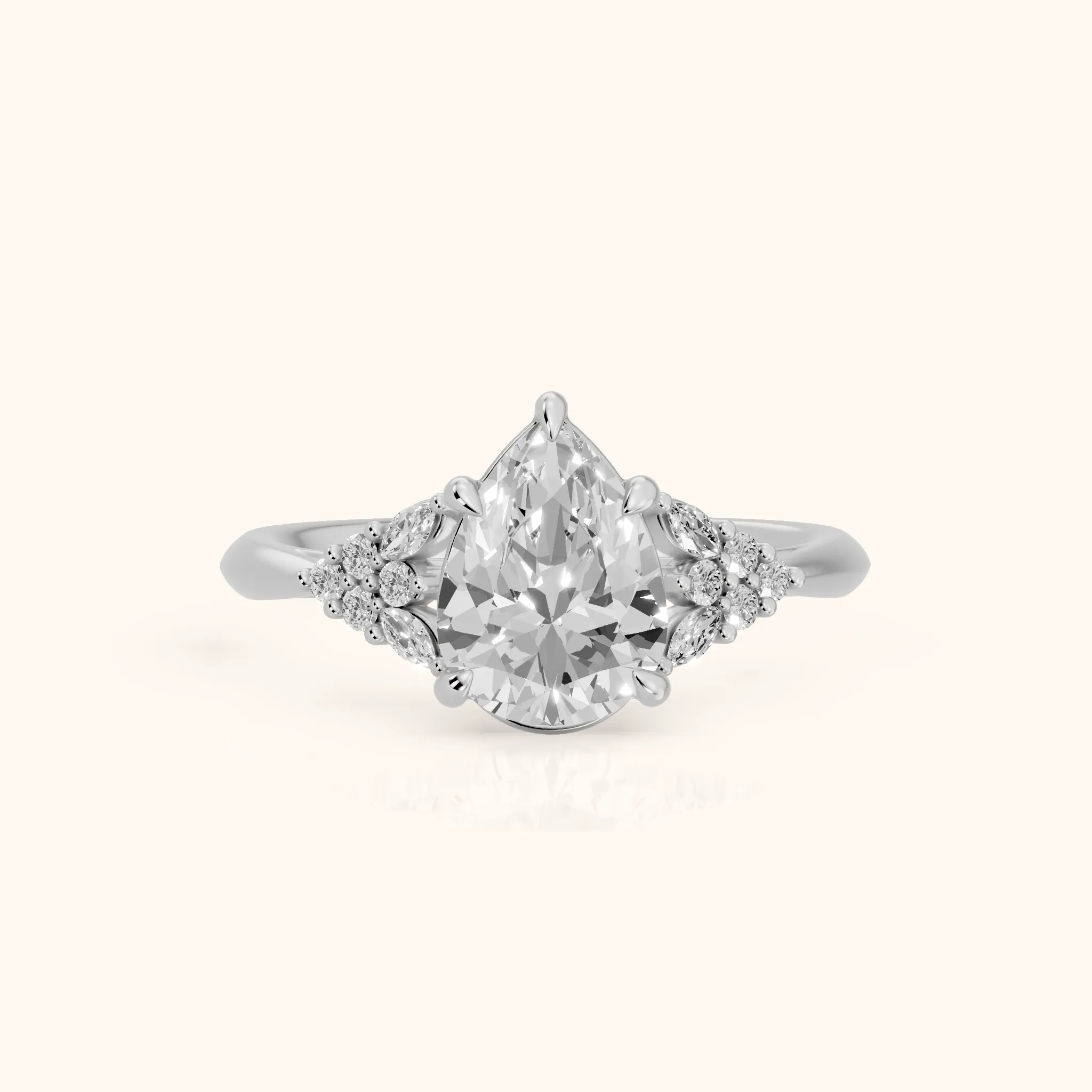 Fern Knife Edge Cluster Pear Diamond Engagement Ring in Platinum — view 1