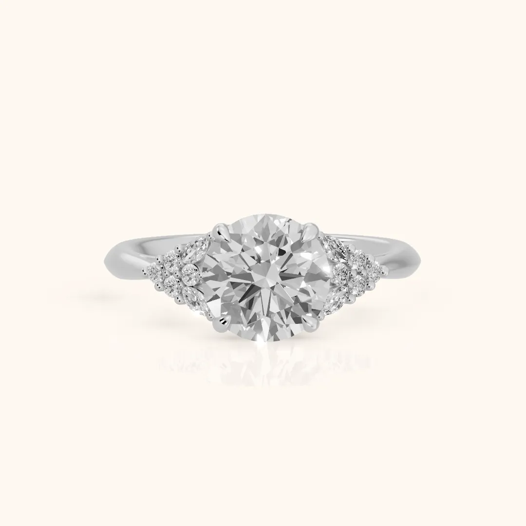 Fern Knife Edge Cluster Round Diamond Engagement Ring in White Gold — view 2