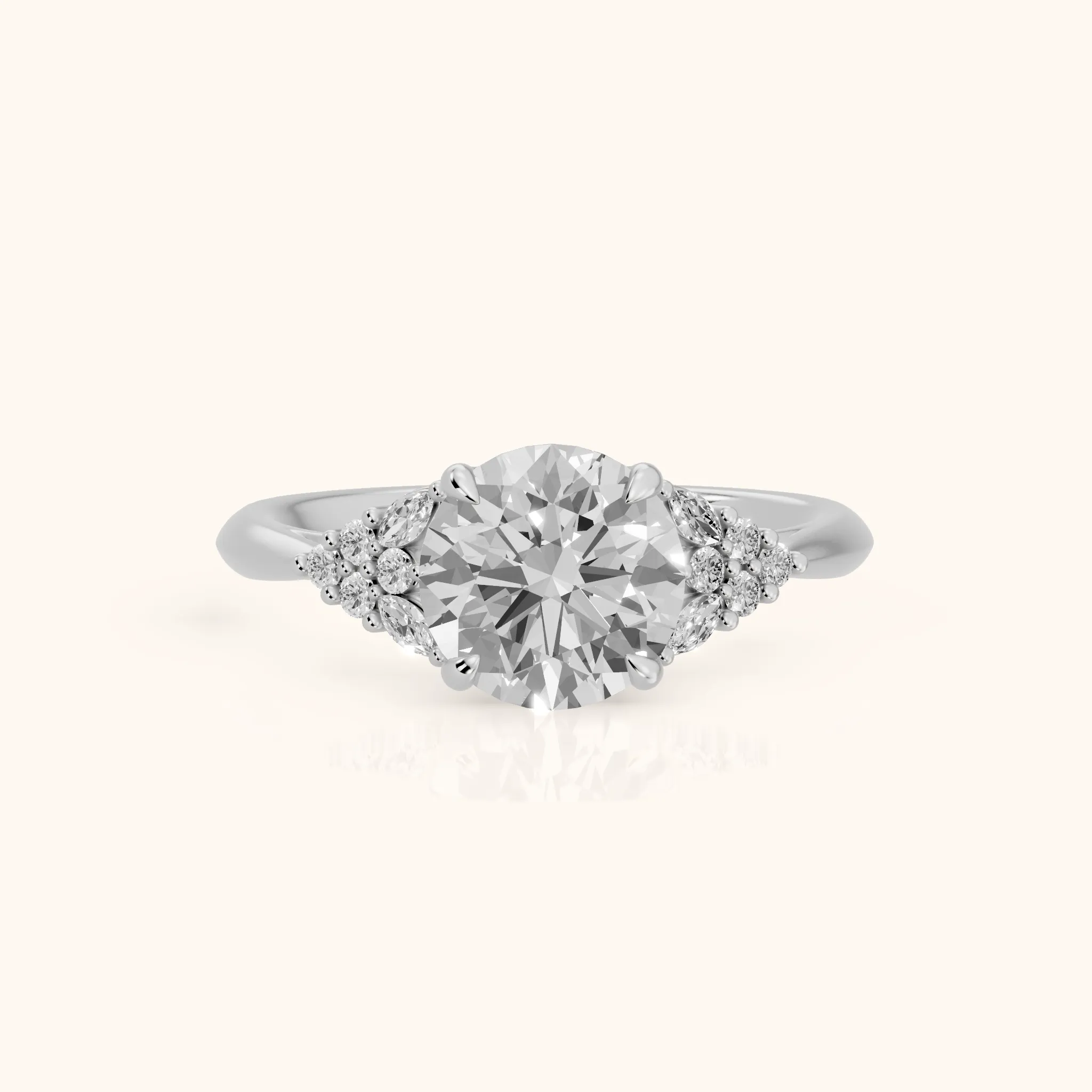 Fern Knife Edge Cluster Round Diamond Engagement Ring in White Gold — view 1