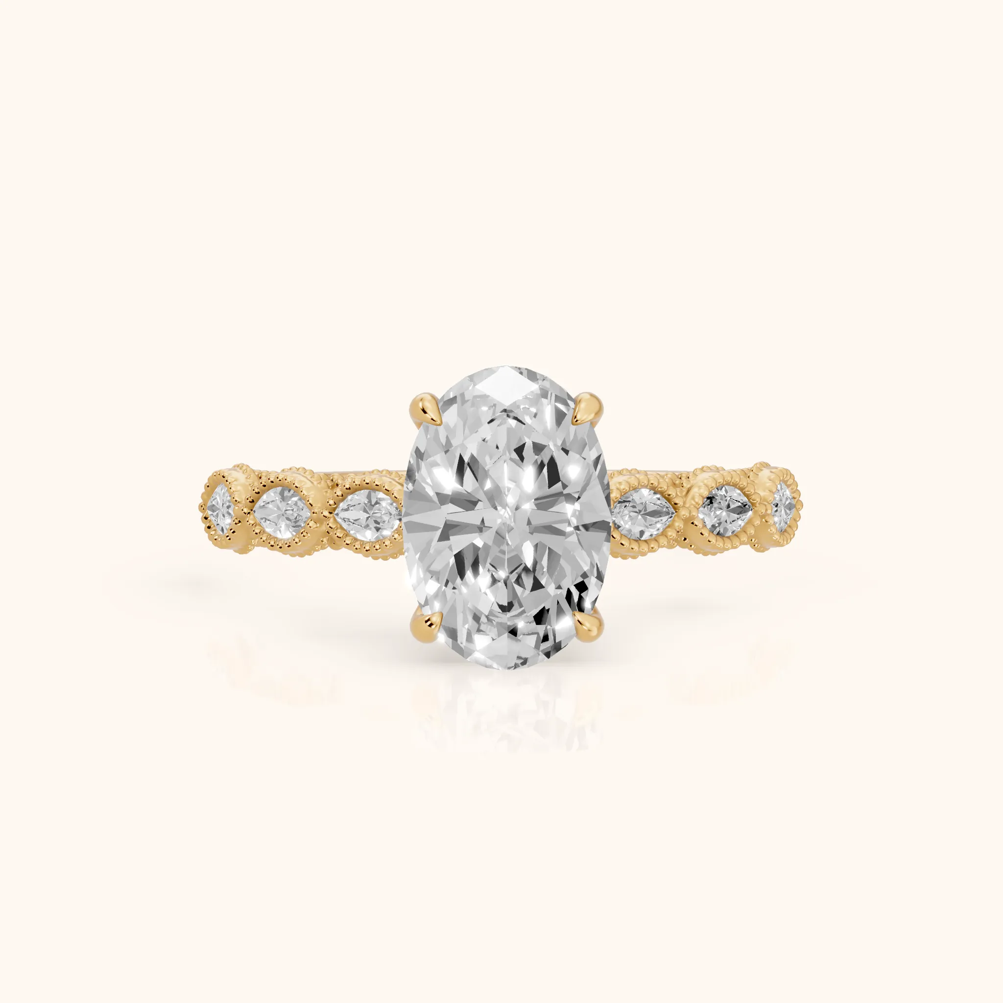 Freya Milgrain Leaf Oval Diamond Engagement Ring in Yellow Gold — view 1