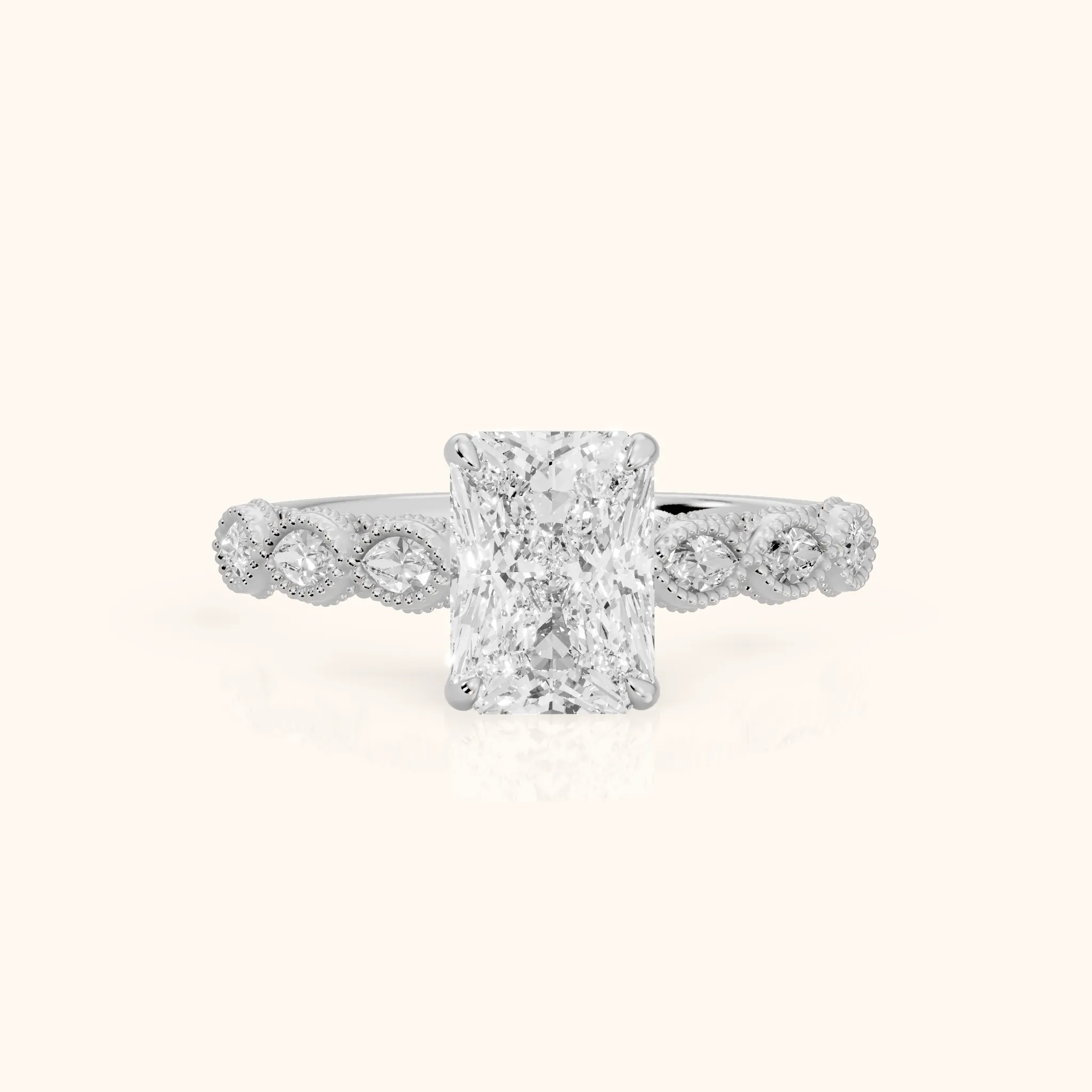 Freya Milgrain Leaf Radiant Diamond Engagement Ring in Silver — view 1