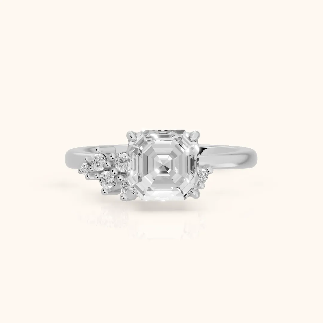 Gina Cluster Asscher Diamond Engagement Ring in Silver — view 2