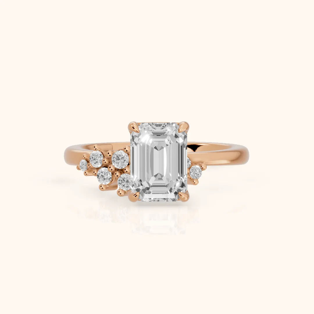 Gina Cluster Emerald Diamond Engagement Ring in Rose Gold — view 2