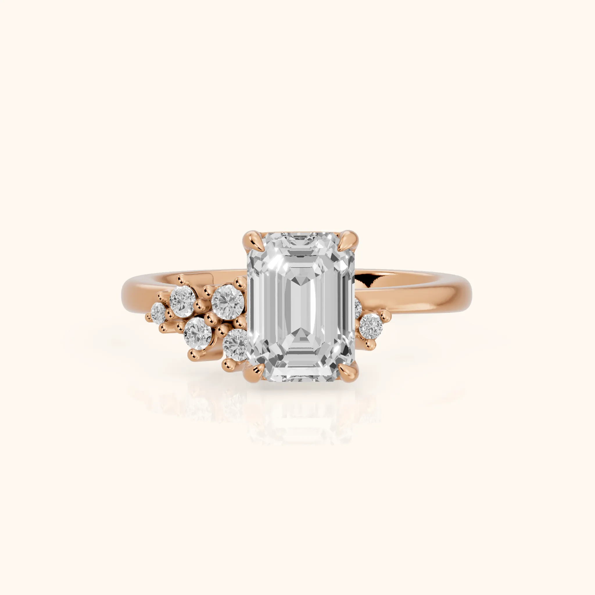 Gina Cluster Emerald Diamond Engagement Ring in Rose Gold — view 1