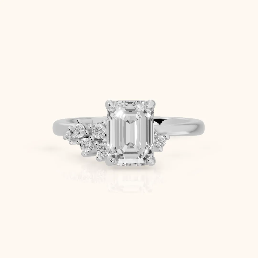 Gina Cluster Emerald Diamond Engagement Ring in Silver — view 2