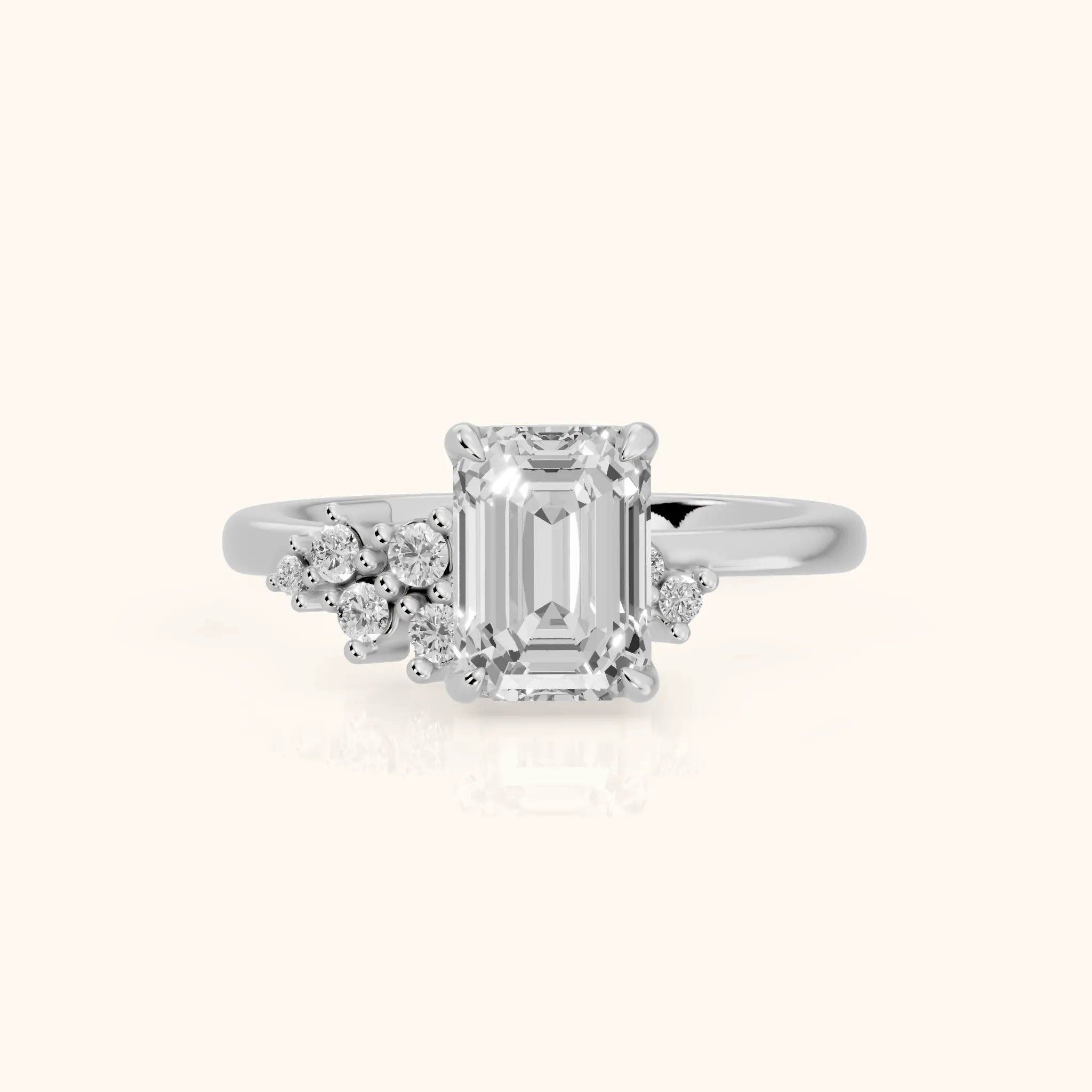 Gina Cluster Emerald Diamond Engagement Ring in Silver — view 1
