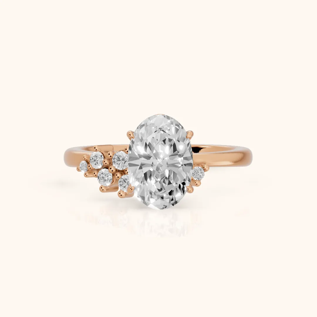Gina Cluster Oval Diamond Engagement Ring in Rose Gold — view 2