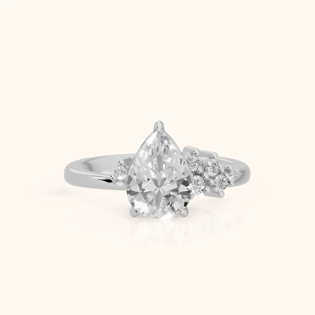 Gina Cluster Pear Diamond Engagement Ring in Silver — view 2