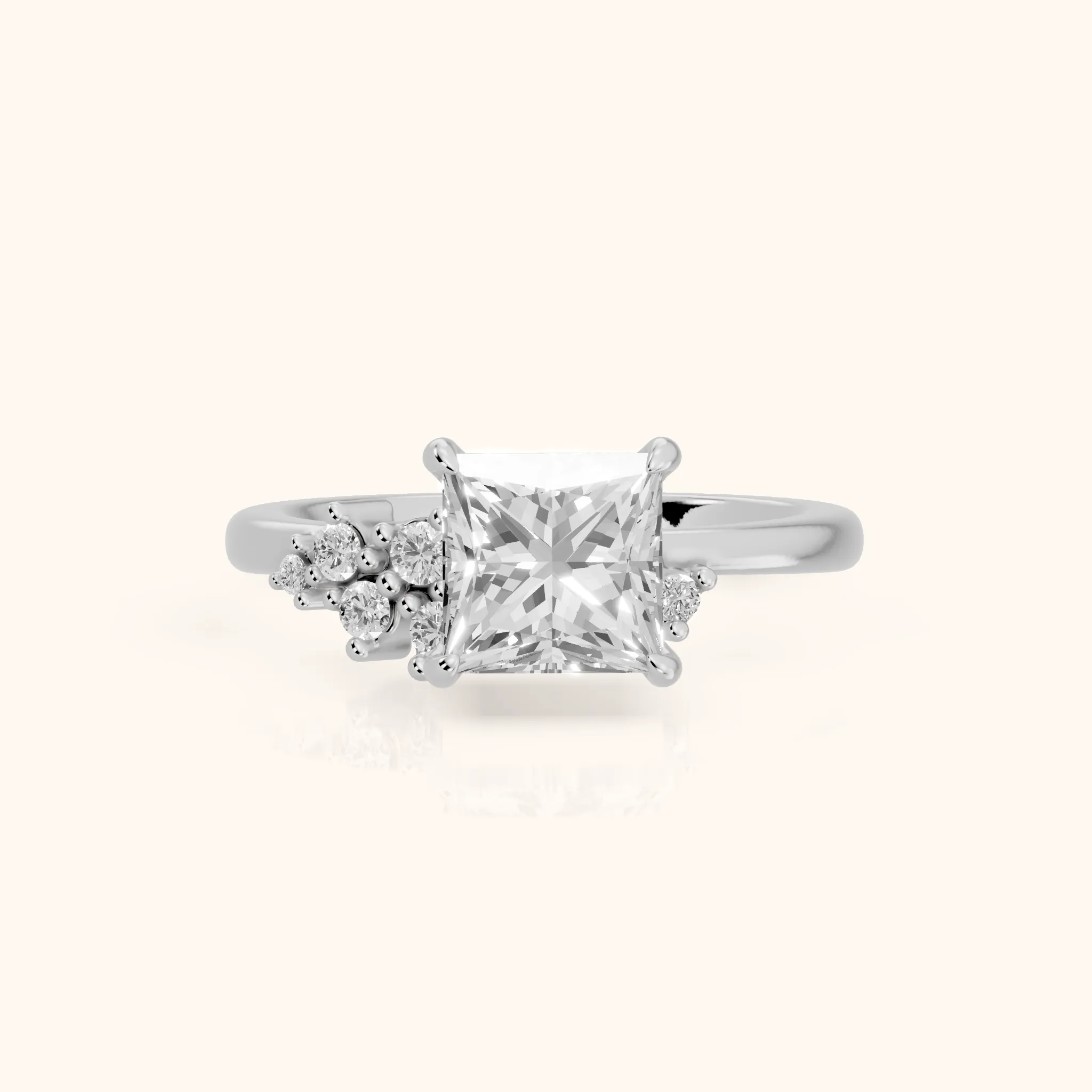 Gina Cluster Princess Diamond Engagement Ring in Platinum — view 1