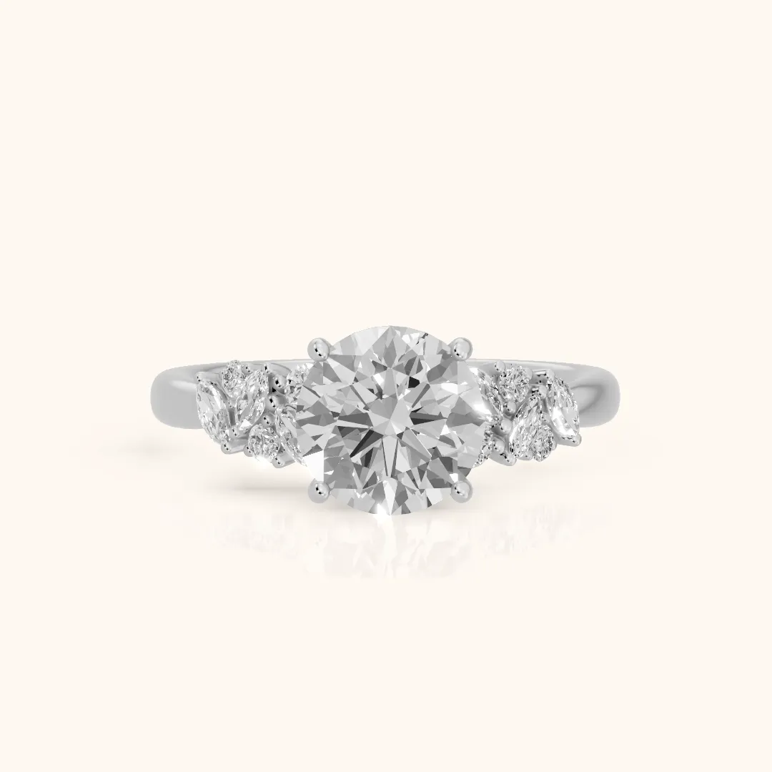 Gwen Garland Cluster Round Diamond Engagement Ring in White Gold — view 2