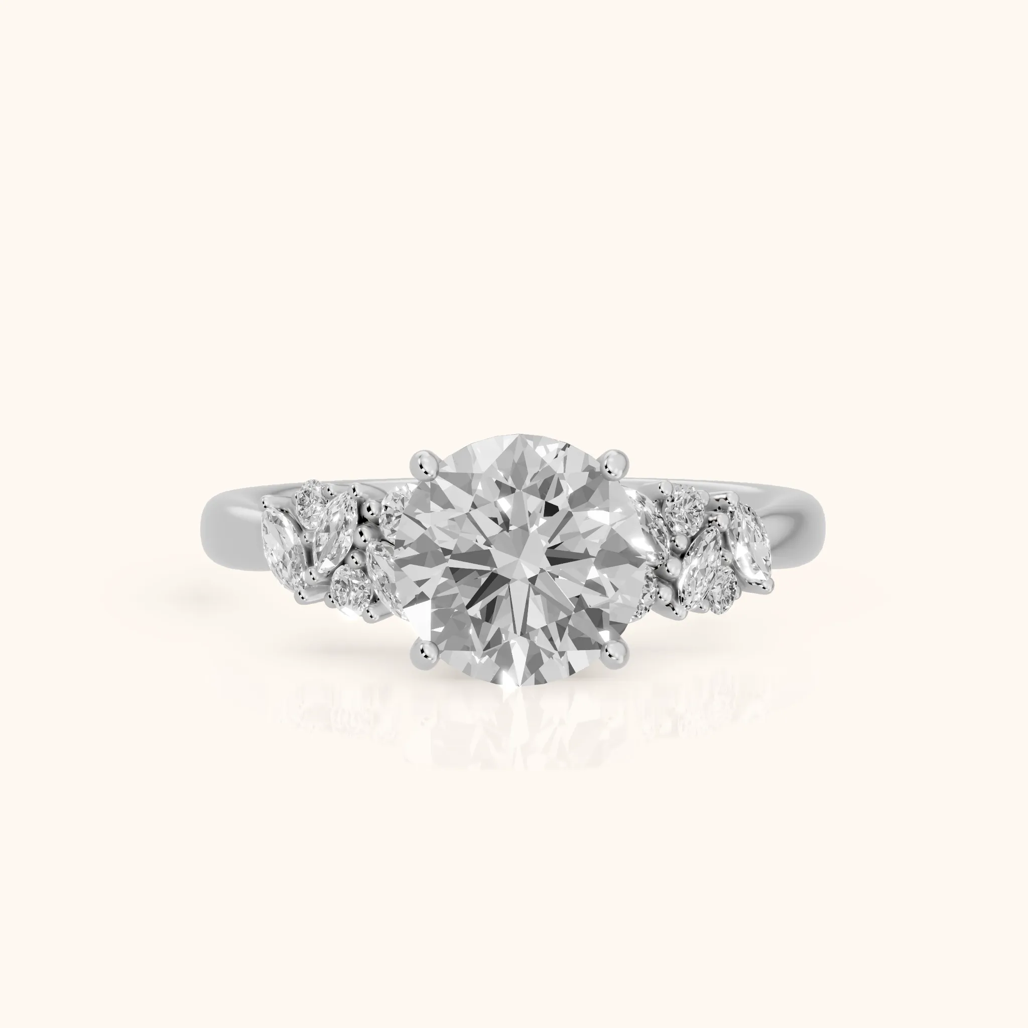 Gwen Garland Cluster Round Diamond Engagement Ring in White Gold — view 1