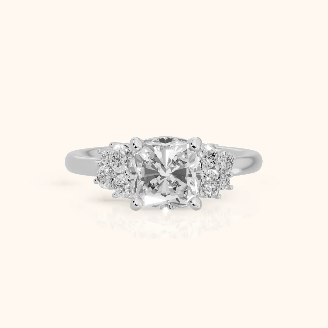 Hannah Cluster Cushion Diamond Engagement Ring in White Gold — view 2