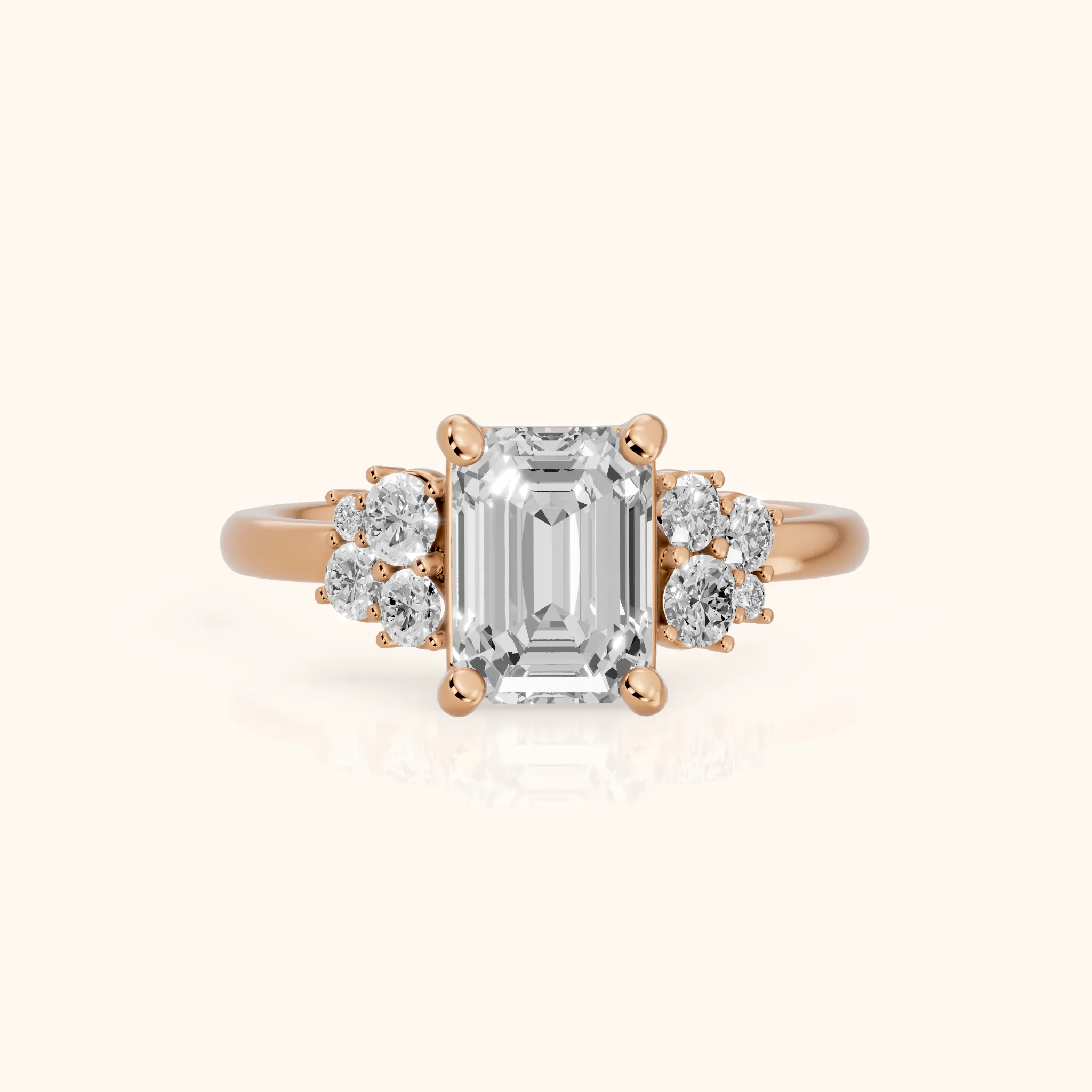 Hannah Cluster Emerald Diamond Engagement Ring in Rose Gold — view 1