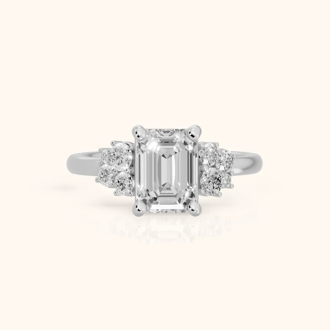 Hannah Cluster Emerald Diamond Engagement Ring in Silver — view 2