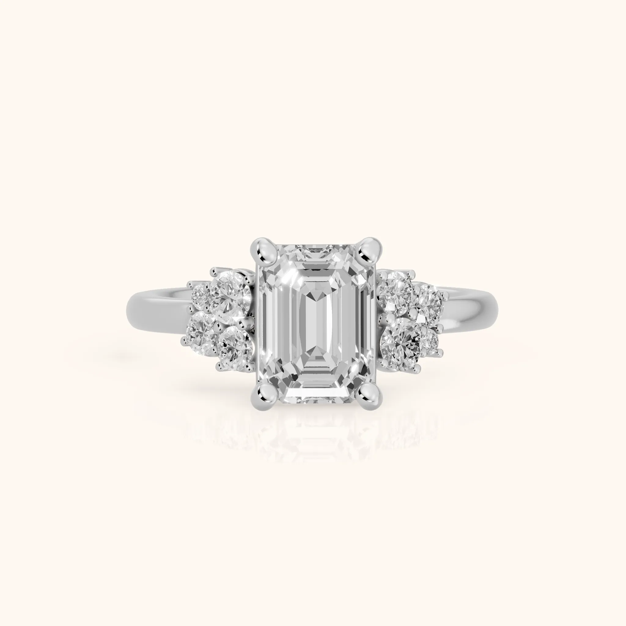 Hannah Cluster Emerald Diamond Engagement Ring in Silver — view 1