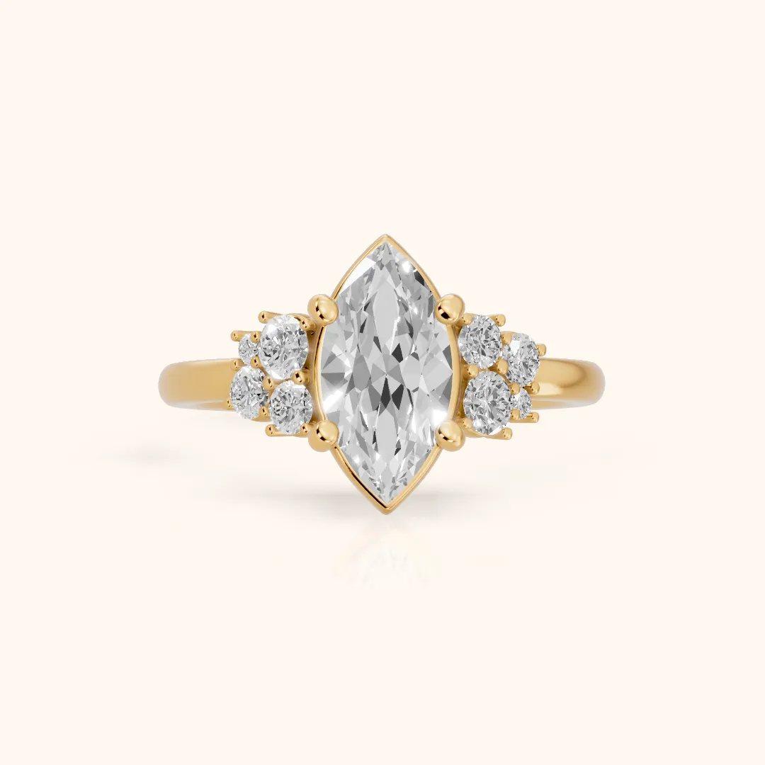 Hannah Cluster Marquise Diamond Engagement Ring in Yellow Gold — view 2