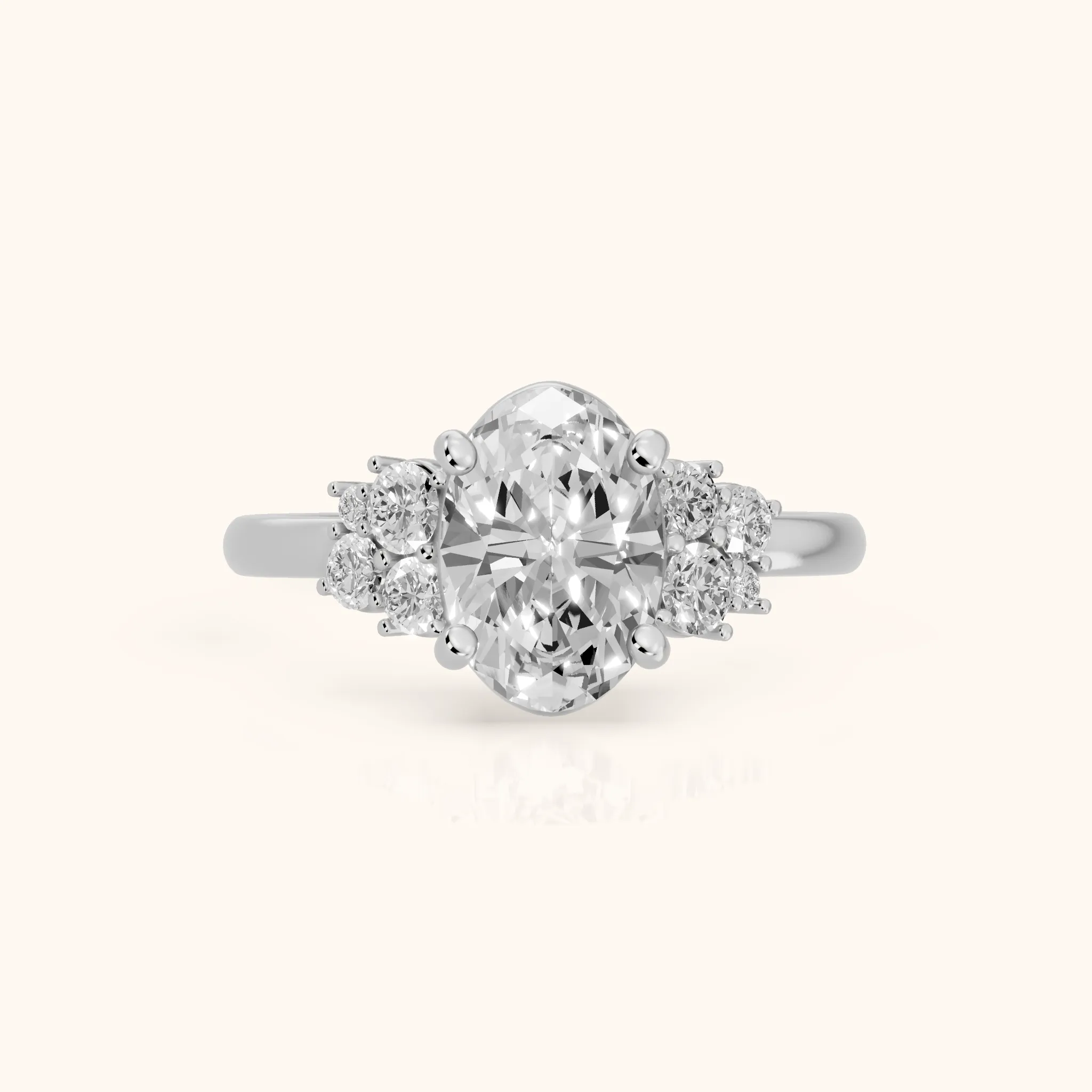 Hannah Cluster Oval Diamond Engagement Ring in Silver — view 1
