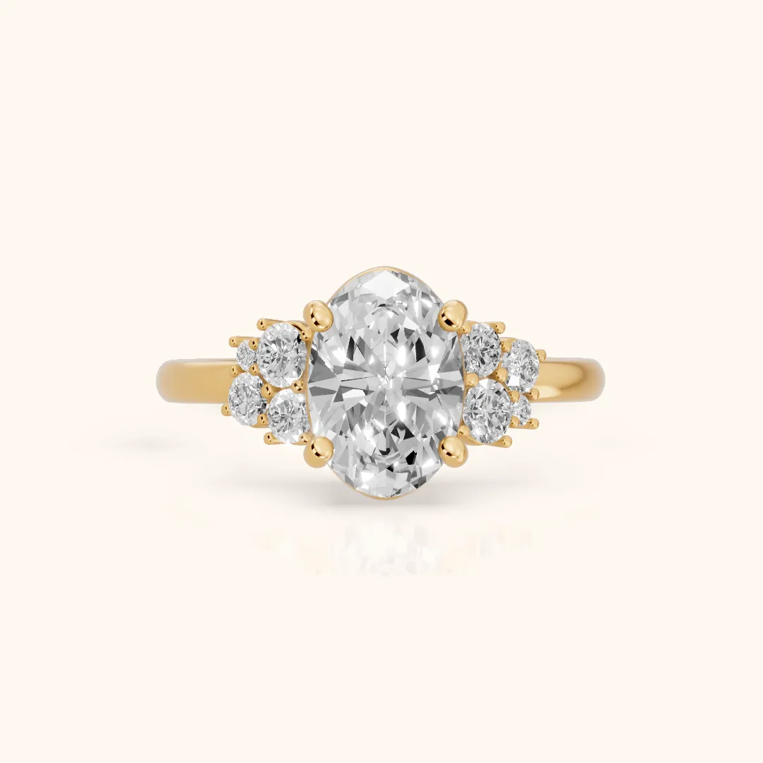 Hannah Cluster Oval Diamond Engagement Ring in Yellow Gold — view 2