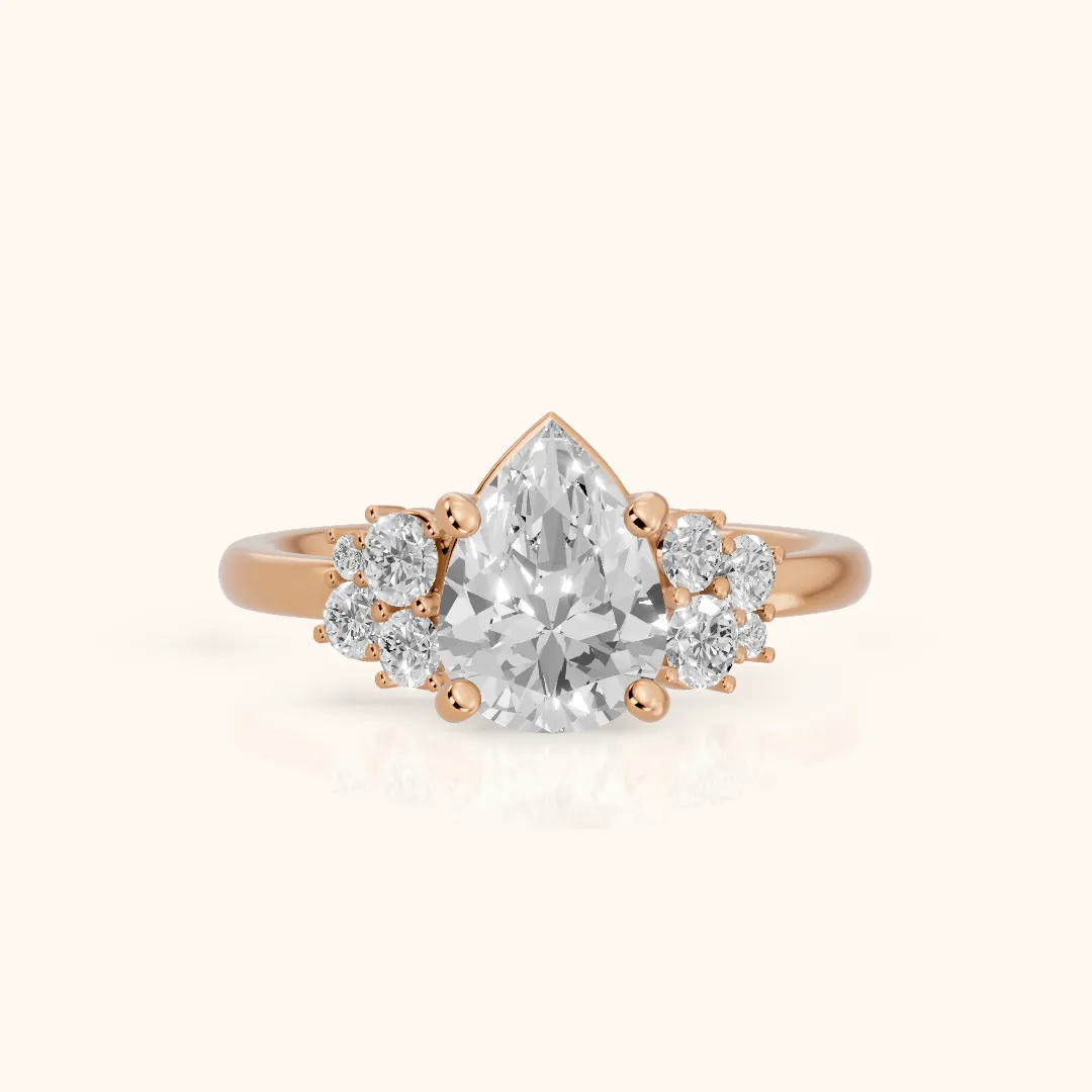 Hannah Cluster Pear Diamond Engagement Ring in Rose Gold — view 2