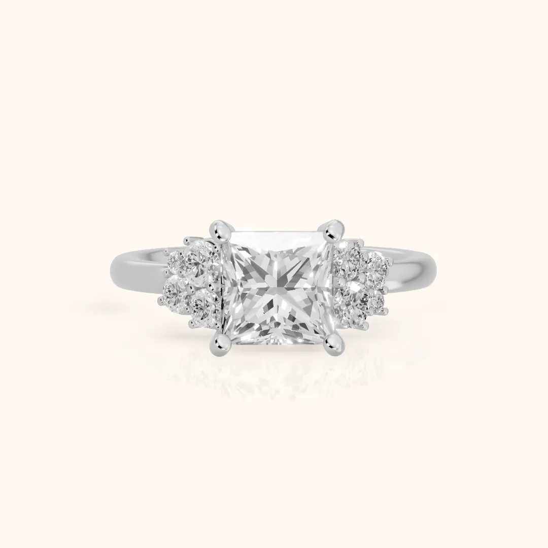 Hannah Cluster Princess Diamond Engagement Ring in Platinum — view 2