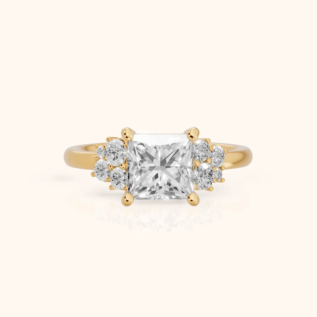 Hannah Cluster Princess Diamond Engagement Ring in Yellow Gold — view 2