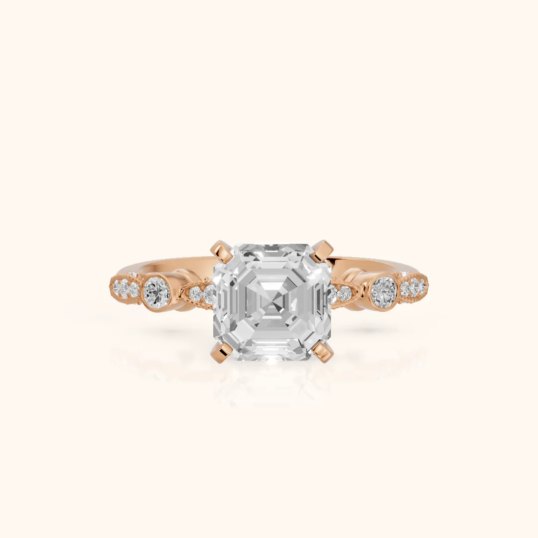 Heidi Vintage Milgrain Asscher Diamond Engagement Ring in Rose Gold — view 2